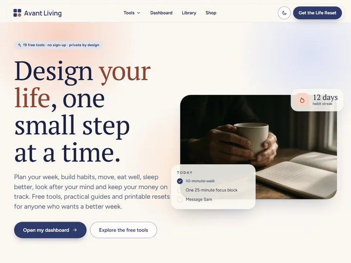 Avant Living homepage